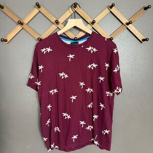 DENIM & FLOWER Ricky Singh Mens Palm Tree Print Burgundy Short Sleeve T Shirt XL